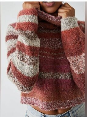 Free People My Girl Turtleneck Sweater In Sunburst Combo Wool Blend striped L